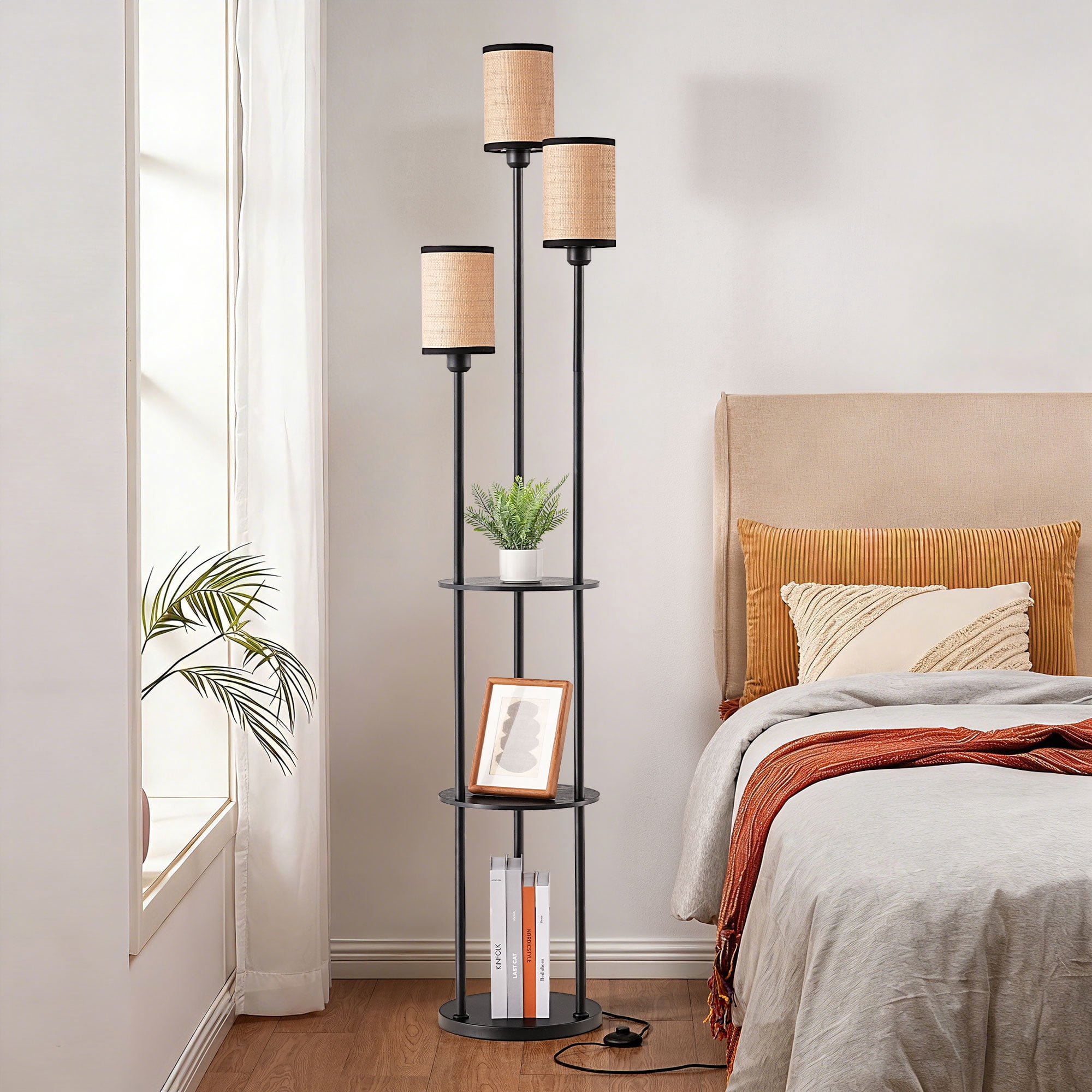 EDISHINE 70in Floor Lamps with Shelf for Living Room, Tall Standing Farmhouse Floor lamp, Heavy Duty 3 Lights