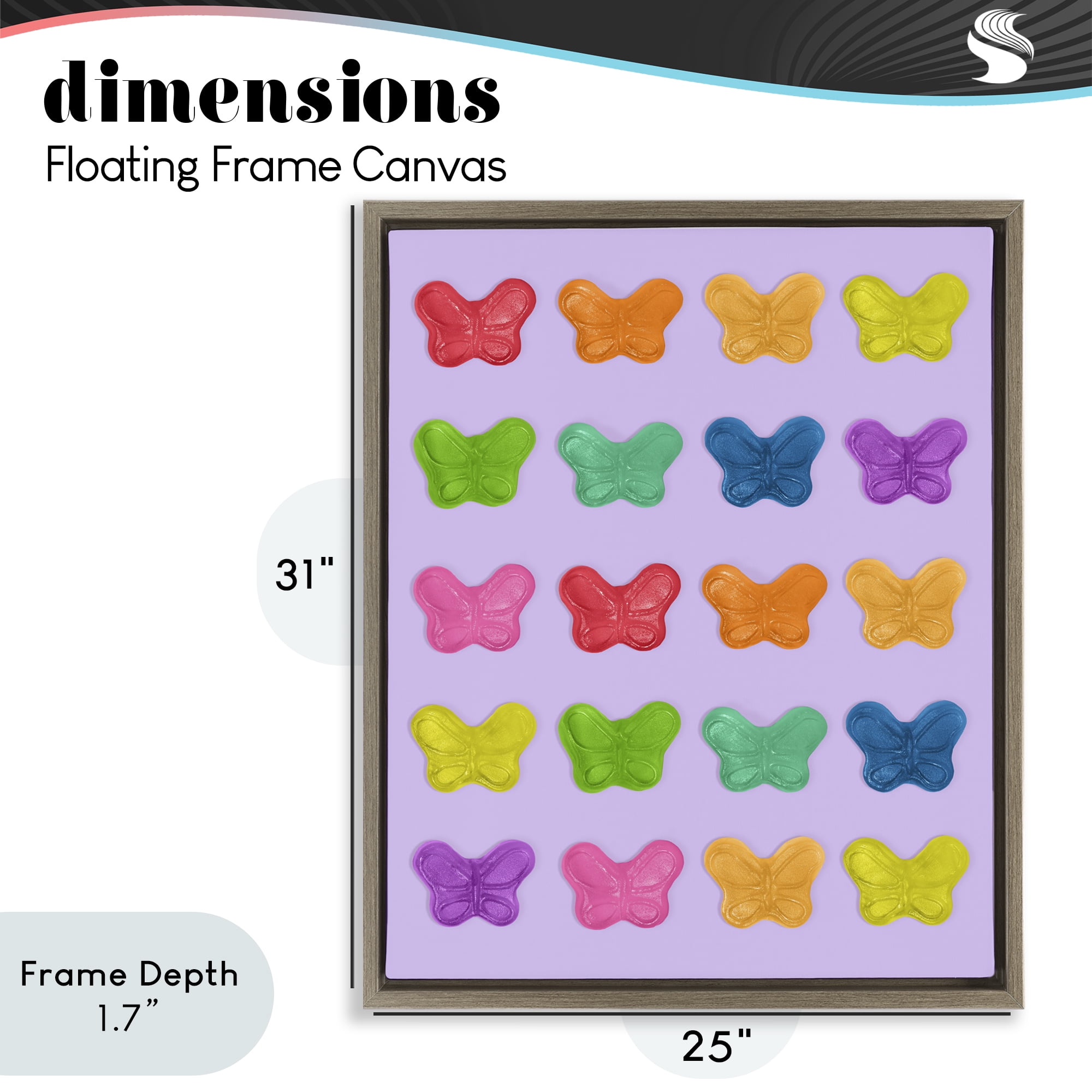 Stupell Industries Colorful Butterflies on Lilac Brown Framed Floater Canvas Wall Art, design by LISH Creative