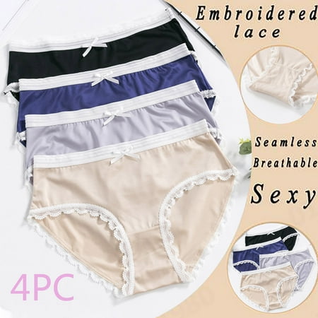 QIPOPIQ Underwear for Women Plus Size 4PC Sexy Fashion Solid Color Soft Stretch Panties