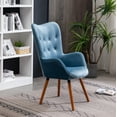 thumbnail image 2 of Modern Accent Armchair with Solid Wood Frame, Velvet Lounge Chair with Tufted Button Cushion and High Backrest for Living Room, Bedroom, Lounge, Blue, 2 of 9