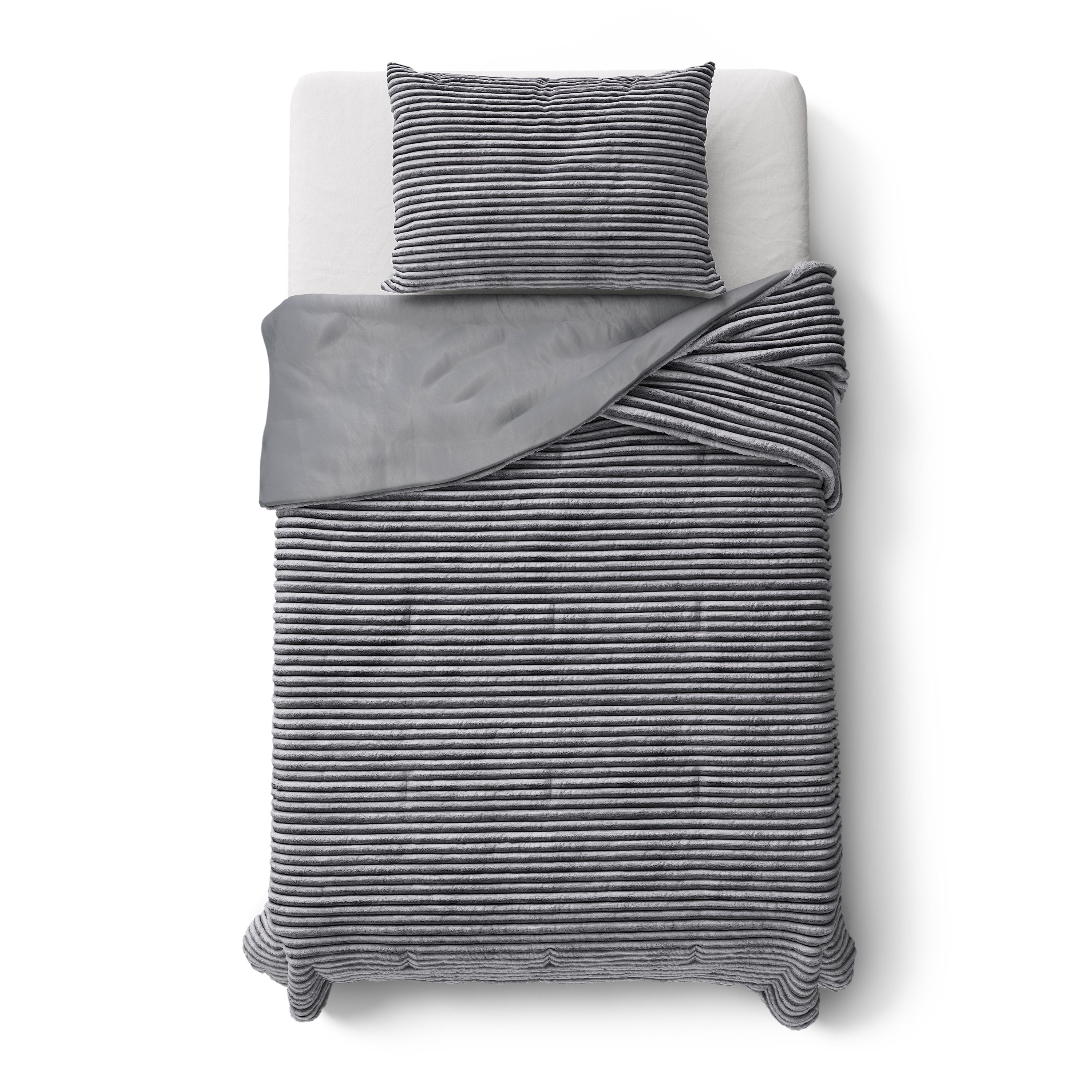 Mainstays Kids Gray Solid Plush Ribbed Corduroy Comforter Set, Twin, 2 Pieces