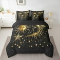 thumbnail image 2 of Manfei Bohemian Moon Sun Twin Bedding Sets 7-Piece, Black Gold Stars Print Bedding Comforter Set, Hippie Tribal Galaxy Reversible Sheet Sets, Breathable Home Decor, 2 of 7