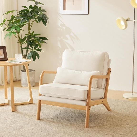 JOYMOR Modern Linen Accent Chair, Upholstered Comfy Reading Lounge Armchair with Solid Wood Frame