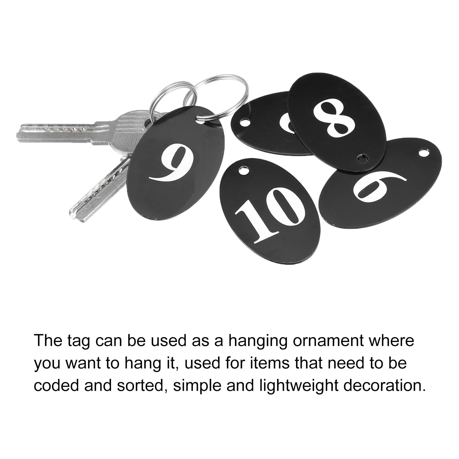 Uxcell Oval Number Tags Key Tag with Ring, 1-100 Numbered Black ID Tag for Coding, Decoration, Pack of 100