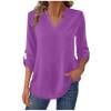 thumbnail image 2 of Tops for Women Plus Size Buttons Long Sleeve V-neck Solid Color Shirt Purple, 2 of 2