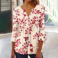 thumbnail image 2 of Pompotops Tunique Décontractée à Manches 3/4 Imprimée Florale Col en V pour Femmes Chemises Basiques d'Été Blouse Plissée Liquidation, 2 of 5