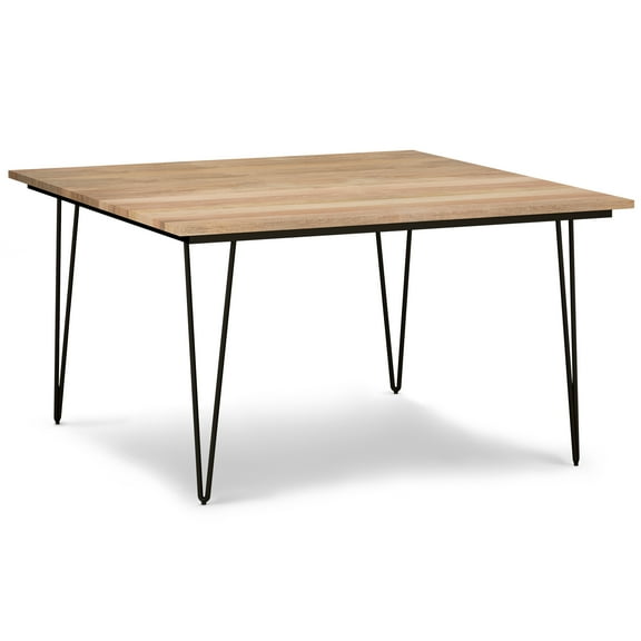 Simpli Home Hunter SOLID MANGO WOOD and Metal 54 inch x 54 inch Square Industrial Dining Table in Natural