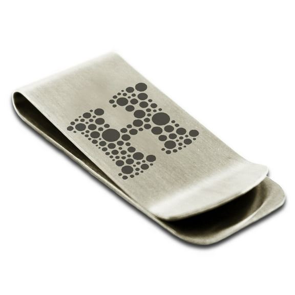 Stainless Steel Letter H Initial Dotted Monogram Engraved Engraved Money Clip Credit Card Holder
