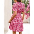 thumbnail image 4 of Merokeety Womens Summer Dresses Floral V Neck Short Sleeve Button A Line Dress Pink m, 4 of 5