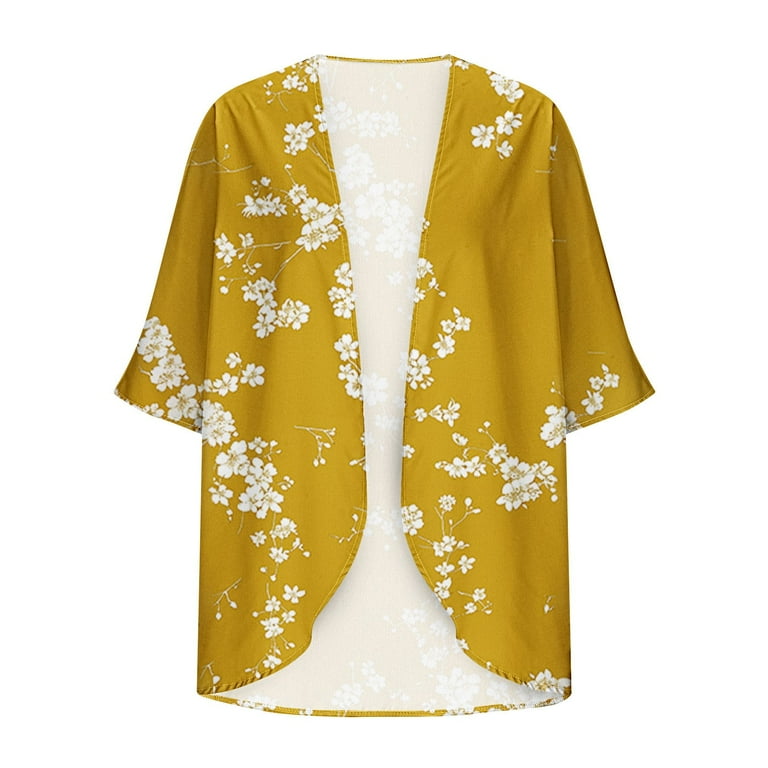 【unoaウノア】Degage Nosleeve /Harmonyflowers Floral Kimono for Women Casual Elegant 3/4 Sleeve Vintage