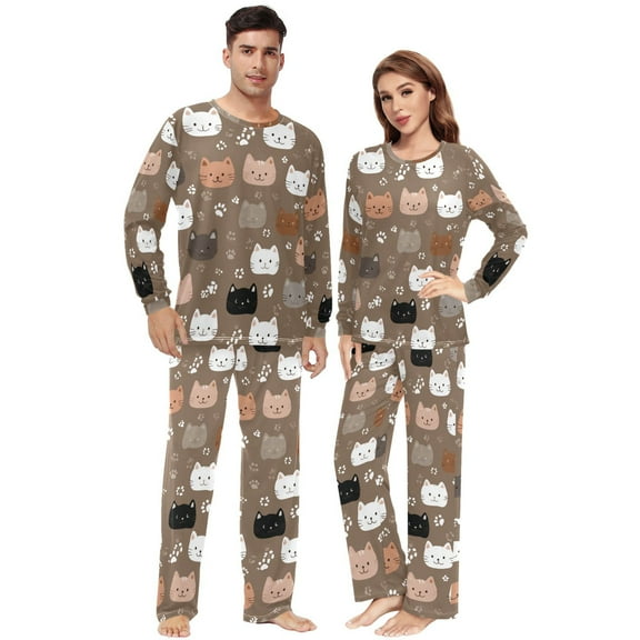 Matching Pajamas for Couples Naughty Cat His and Hers Pajamas Sets Soft Long Sleeve Sleepwea