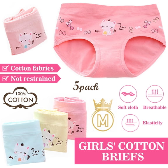 CNKOO 5PCS Little Girls Cotton Underwear, Breathable Comfort Briefs, Soft Cotton Underwear Baby Panties, Little Girls' Assorted Briefs, Pink