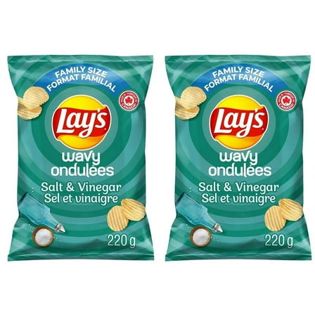 Lay's Wavy Salt n Vinegar Flavored Potato Chips, 220g (2 Pack)