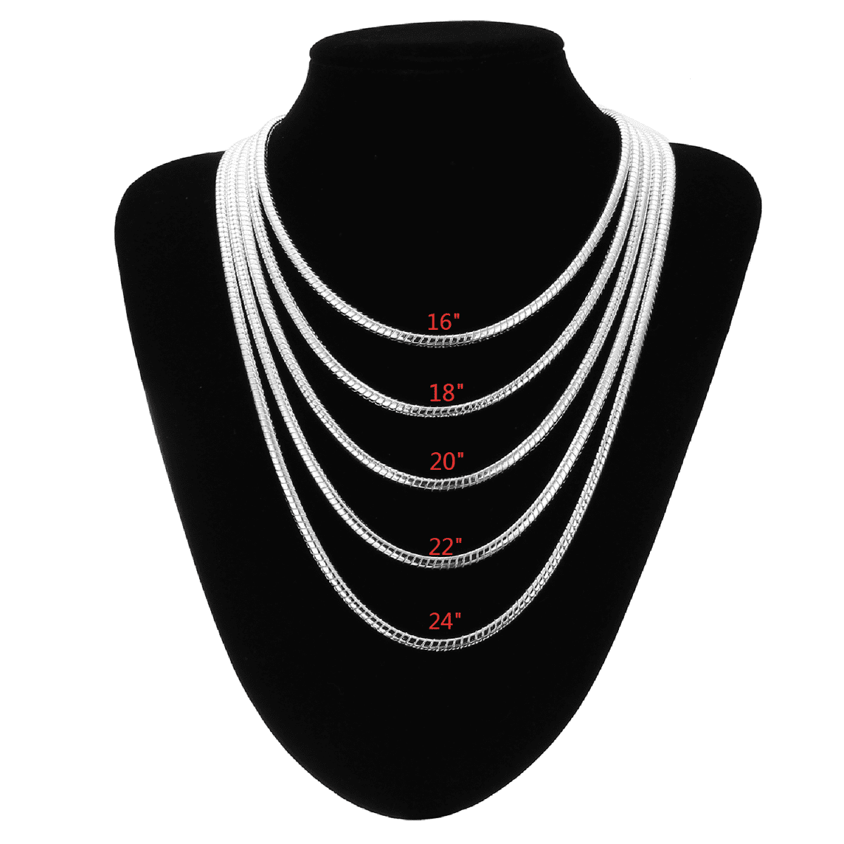 Double Accent 0.7mm Sterling Silver Italian Chain Necklace Round Snake Chain 16, 18, 20, 22, 24, 30 Inch 