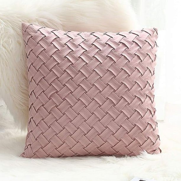 Xiao Hua Funda de cojín decorativa con diseño de tejido de canasta, de ante súper suave, cuadrada y lisa, para sofá o coche (rosa sakura, 45,7 x 45,7 cm)