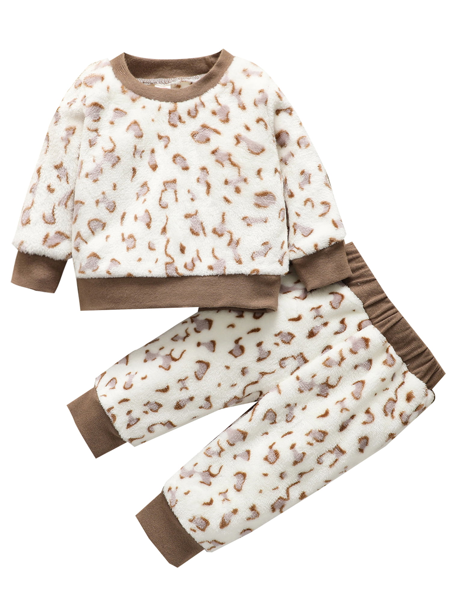 Toddler Baby Boy Girl Fall Winter Outfit Leopard Long Sleeve Pullover  Sweatshirt T-Shirt Tops Casual Long Pants Set