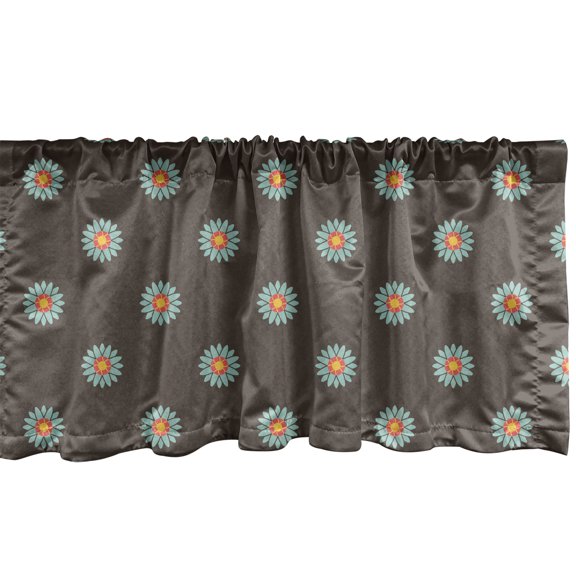 Yellow Brown Window Valance, Blossoming Flower Retro Simplistic Floral, Curtain Valance for Kitchen Bedroom with Rod Pocket, 54" X 18", Cocoa Seafoam, by Ambesonne
