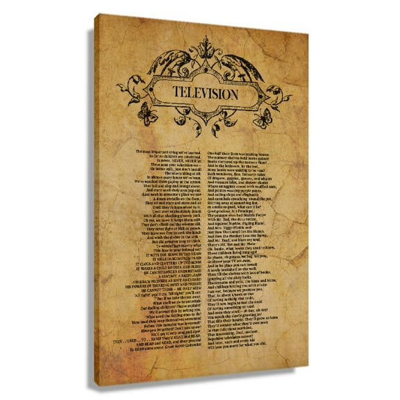 Television Poem Wall Art Roald Dahl Quotes Wall Art Poetry Posters for Room Kitchen Painting Decorations for Home Giclee Canvas Prints Contemporary Pictures Framed 20x30 in