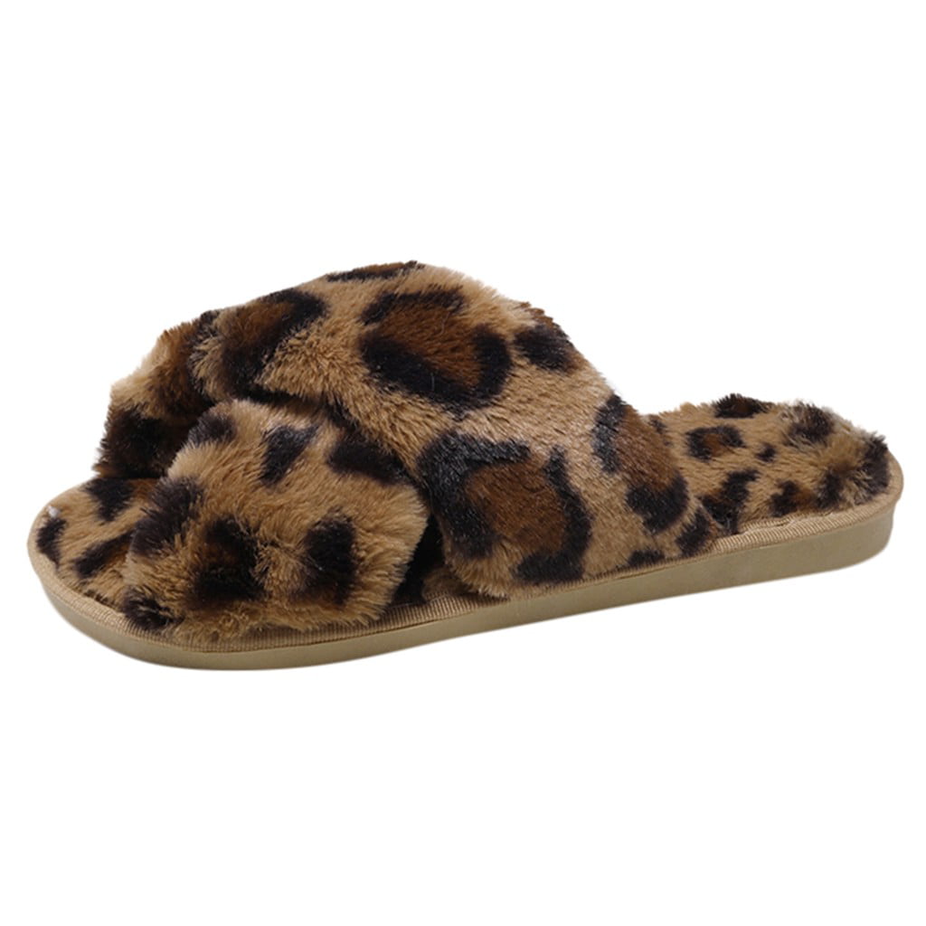 problem skyld skak YTJX Women Warm Leopard Plush Soft Slippers Indoors Anti-slip Floor Bedroom  Shoes - Walmart.com