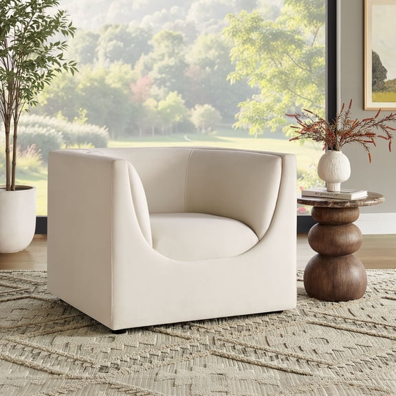 Modway Hilda Curved Back Performance Velvet Upholstered Armchair in Alabaster