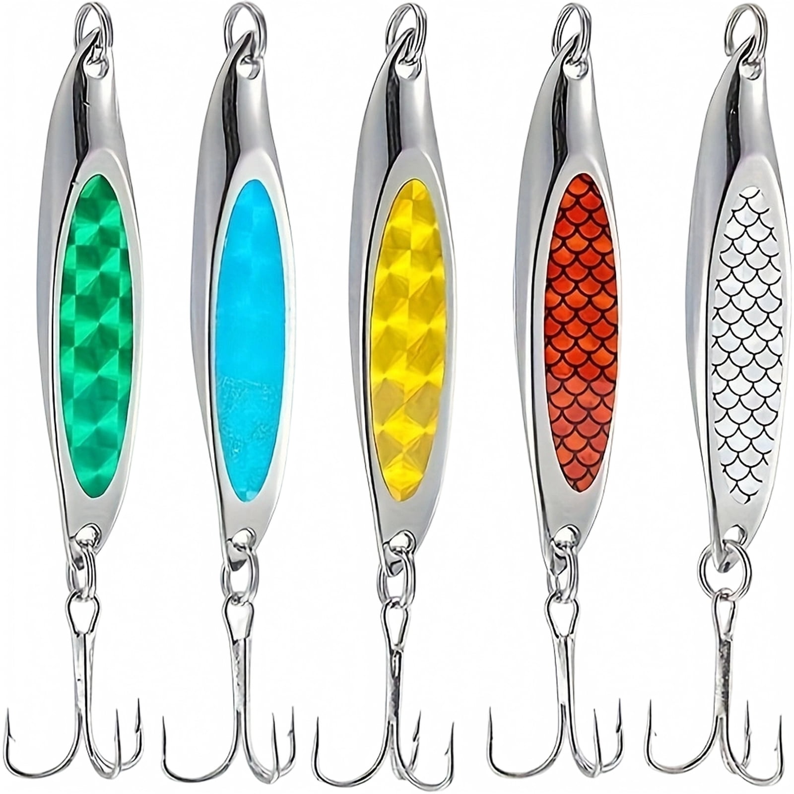Metal Spoon Fishing Lure Hard Bait with Treble Hook Bent Slash Cut Flutter Action Long Casting for Bass Saltwater Freshwater