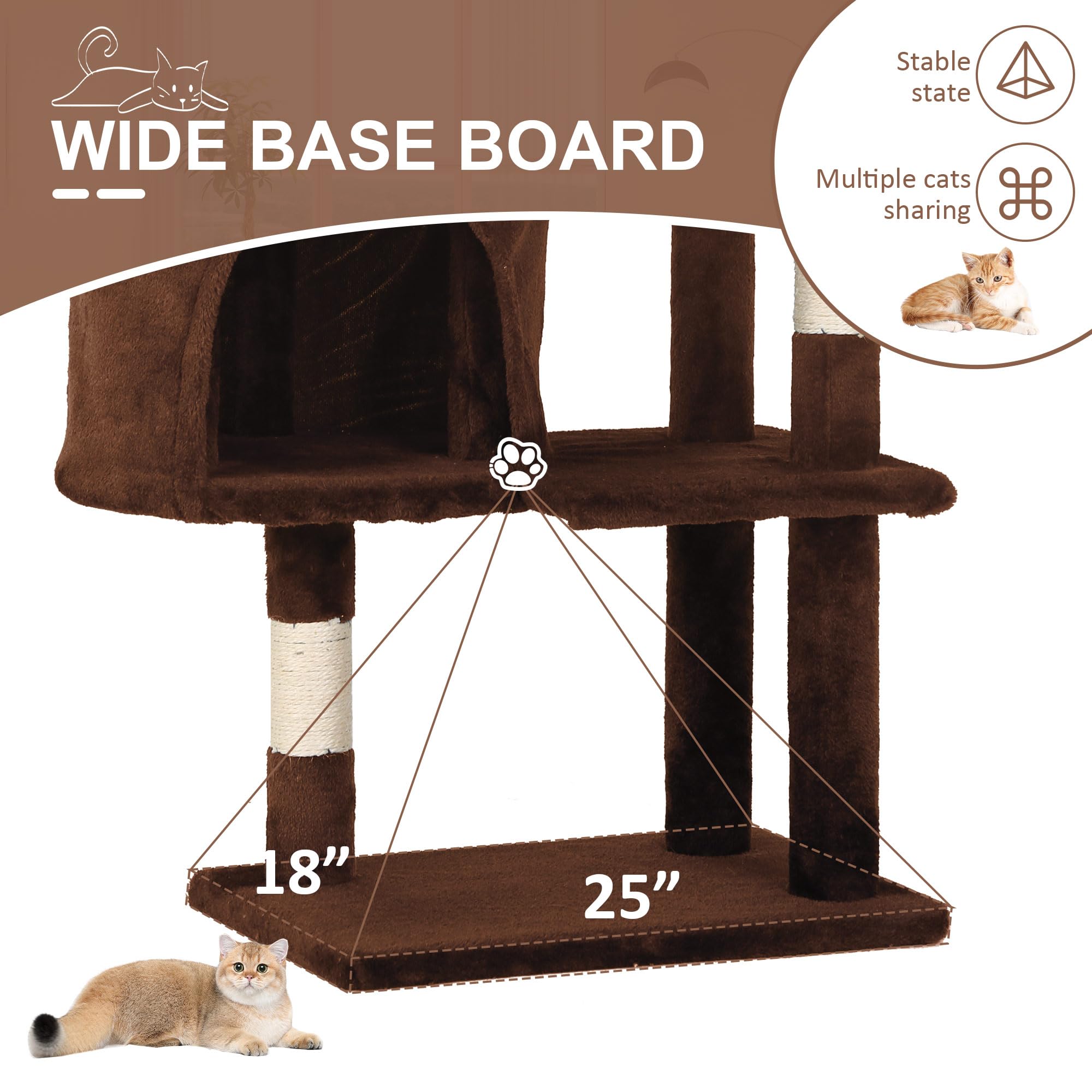 CL.HPAHKL 36 Inches Cat Tree Tower, Modern Cat Tower with Sisal Scratching Posts Small Cat House with Funny Toys Kittens Condo with Cozy Sleeping Perch for Indoor Cats, Kittens, Brown