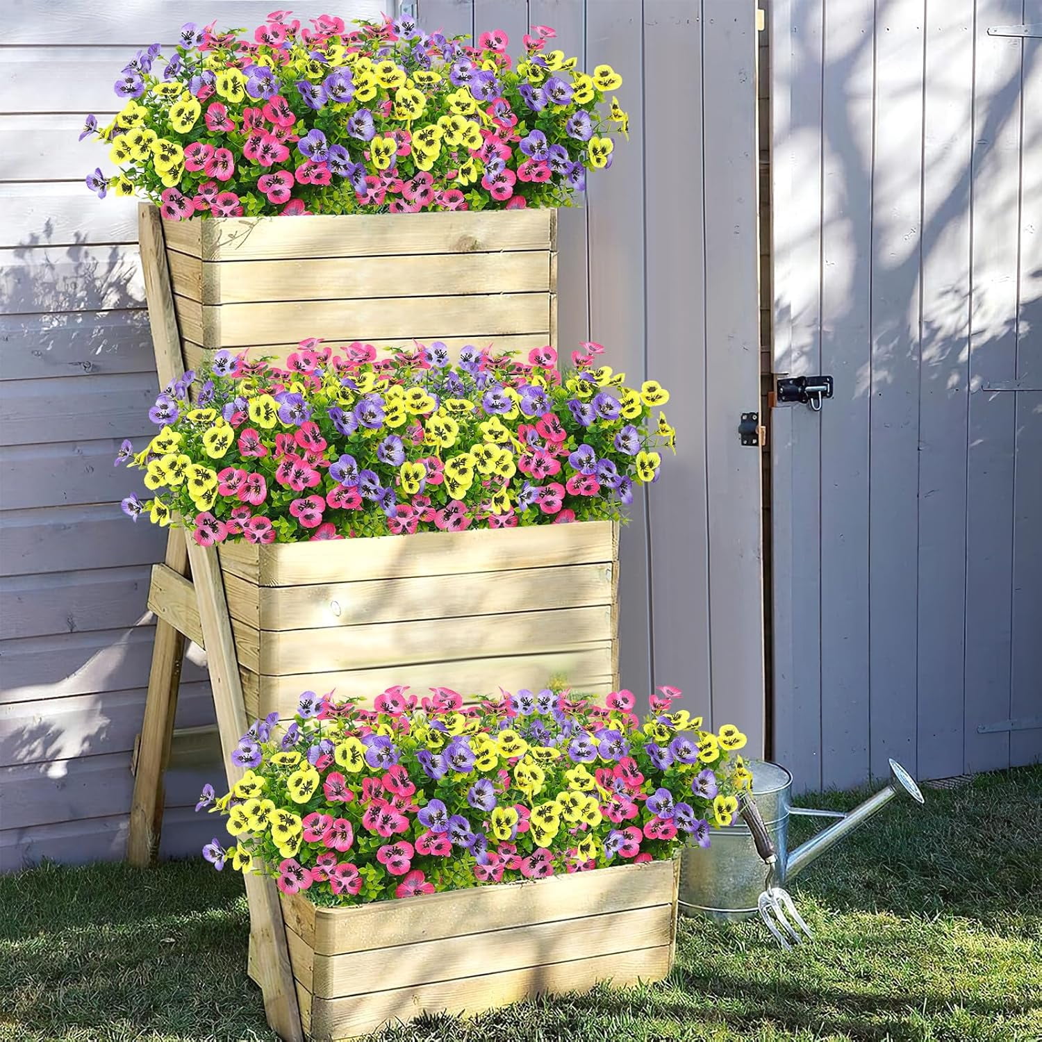 Artificial Flowers for Outdoor, 12 Bundles Fake Flowers, Realistic Faux Silk Pansy Flower Artificial Plants for Home Porch Patio Planter Spring Easter Decor