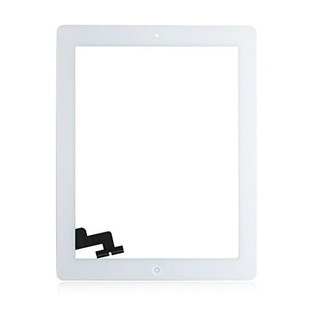 White Touch Screen Lens Glass Digitizer Replacement for iPad 2 - Includes Home Button Assembly , Camera Holder and Preinstalled Adhesive by