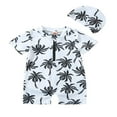thumbnail image 1 of Infant Baby Boy Swimsuit with Hat Coconut Tree Short Sleeve  Neck Half Zipper One Piece Bathing Suit, 1 of 6