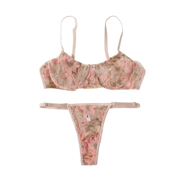 Levmjia Womens Floral Lace Lingerie Set Wireless Spaghetti Strap Bralette T Back Thong Adjustable Straps Soft Breathable Lace Romantic Date Night Casual Lovely Fashion