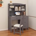 thumbnail image 3 of Vintage 40'' Home Executive Desk and Upholstered Chair Set with Bookshelf, Computer Desk with Four Drawers, Storage Shelf, and Chair, Ideal for Office or Study in Bedroom or Living Room, Gray, 3 of 14