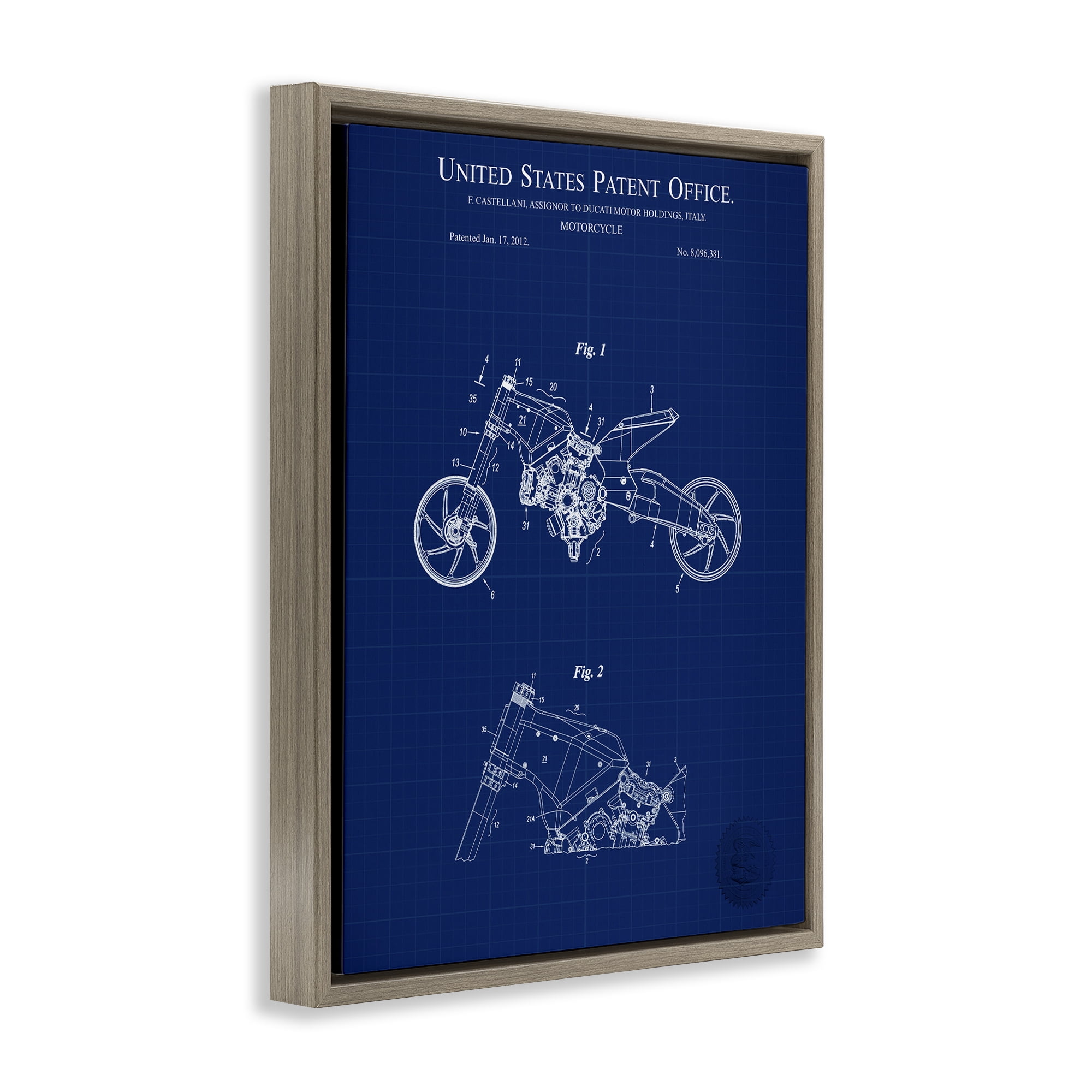 Stupell Industries Motorcycle Patent Blueprint Transportation Painting Brown Floater Framed Art Print Wall Art, 17 x 21