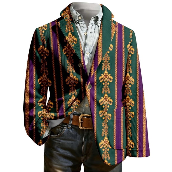 Mardi Gras blazer for men Men's Carnival Corduroy Print Fashion
