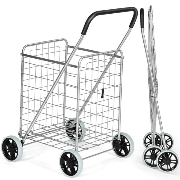 Patiojoy Folding Shopping Cart Utility Trolley Grocery Cart with Wheels Sliver