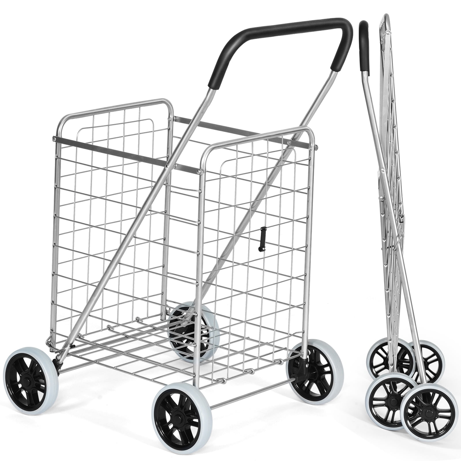 Topbuy Folding Shopping Cart Utility Trolley Grocery Cart With Wheels Topbuy Folding Shopping Cart Utility Trolley Grocery Cart With Wheels