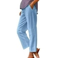 thumbnail image 2 of IDALL Linen Pants Women Petite Pants Women Spring And Summer Casual Cotton And Linen Long Pants Baleaf Pants Women Summer Pants Blue 2 S, 2 of 6