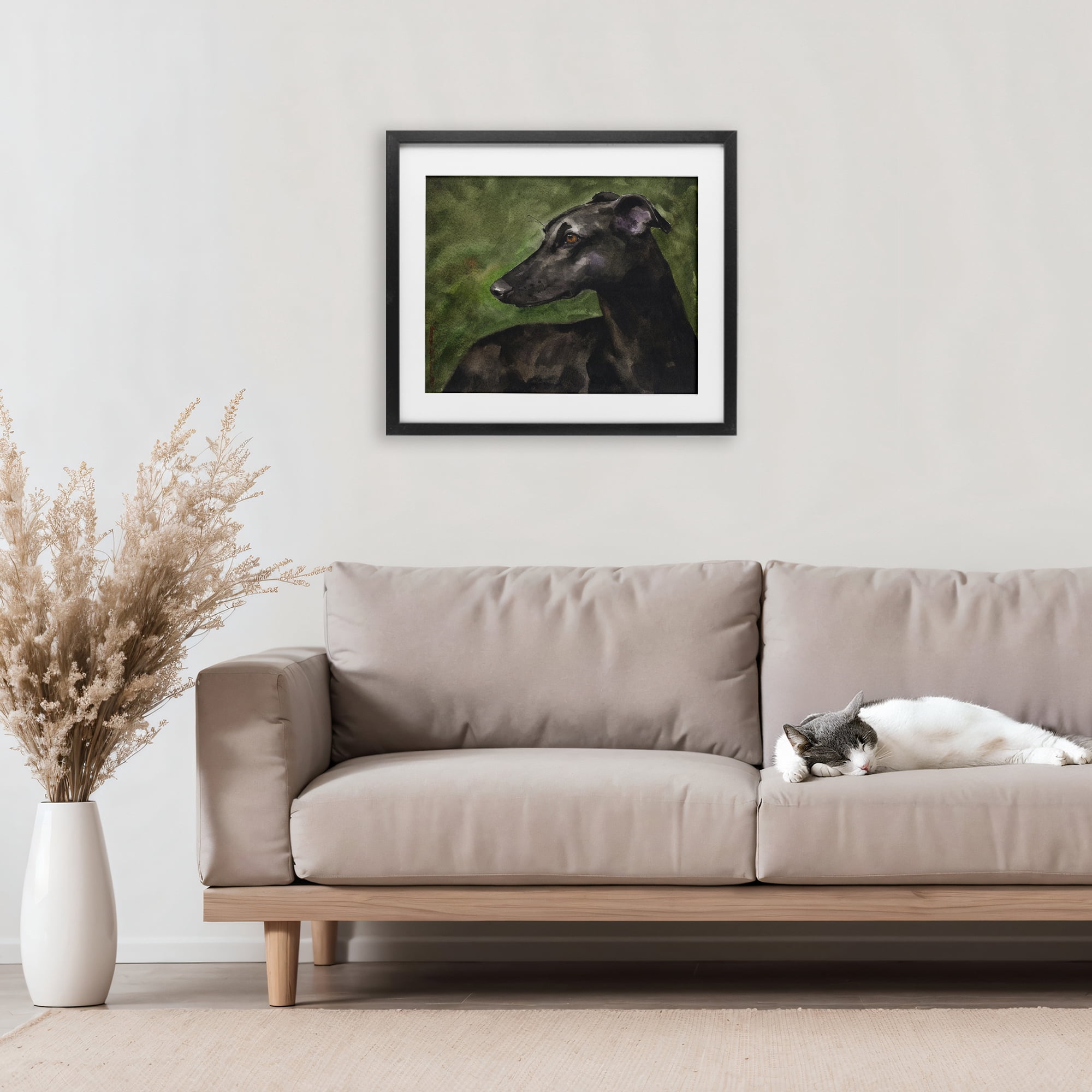 Stupell Industries Black Greyhound Portrait Black Framed Print Under Glass, design by George Dyachenko
