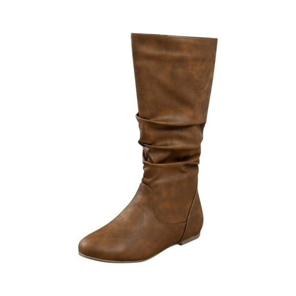 LOVZFMLL Boots for Women Mid Calf Chelsea Boots Side Zipper Round Toe Slip Resistant Flat Heel Stacked Fall Winter Fashion