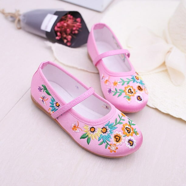 Kids Dance Shoes for Girl Embroidered Slippers Indoor Ballroom Shoes Children Flat Heeled Practice Toddler Kid Girls Shoes