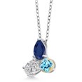 thumbnail image 2 of 925 Silver and 10K Yellow Gold Blue Sapphire and Lab Grown Diamond and Apatite 3 Stone Pendant Necklace for Women | 2.59 Cttw | Pear Shape 8X6MM | Oval 7X5MM | Round 5MM | with 18 inch Chain, 2 of 4