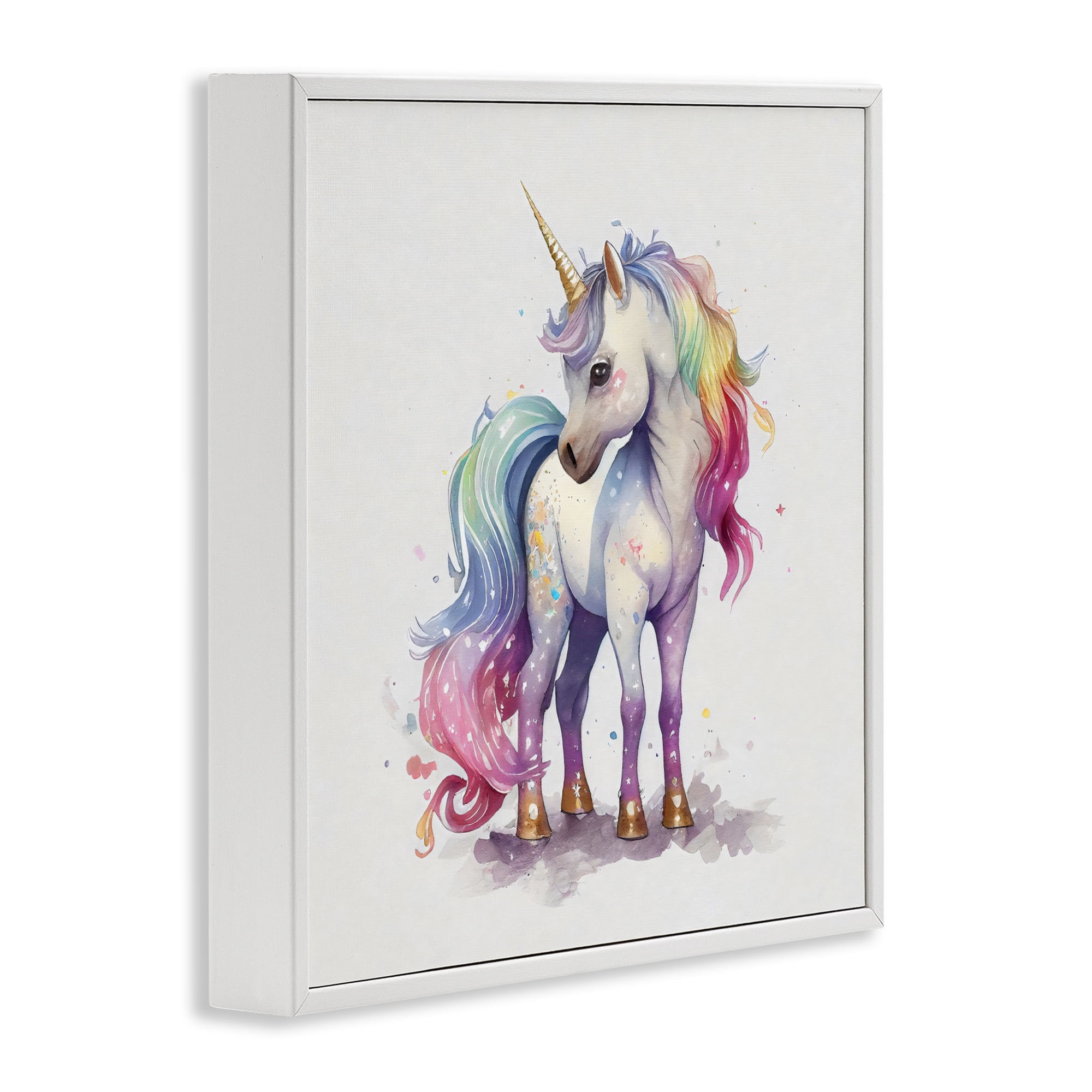 Stupell Industries Watercolor Unicorn & Rainbow Mane White Framed Giclee Art, design by Creative Studio