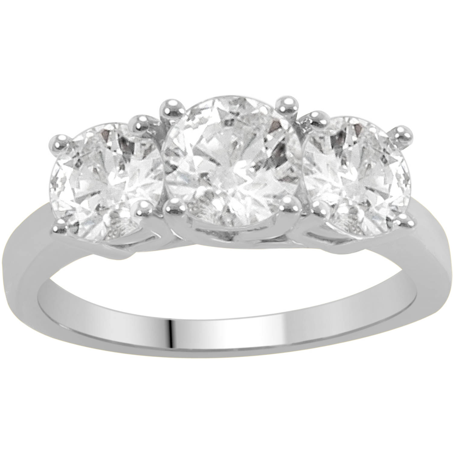 Arista 2 ct Round Cut White Diamond 3-Stone Ring 14K White Gold (H-I, I2-I3) - image 2 of 6