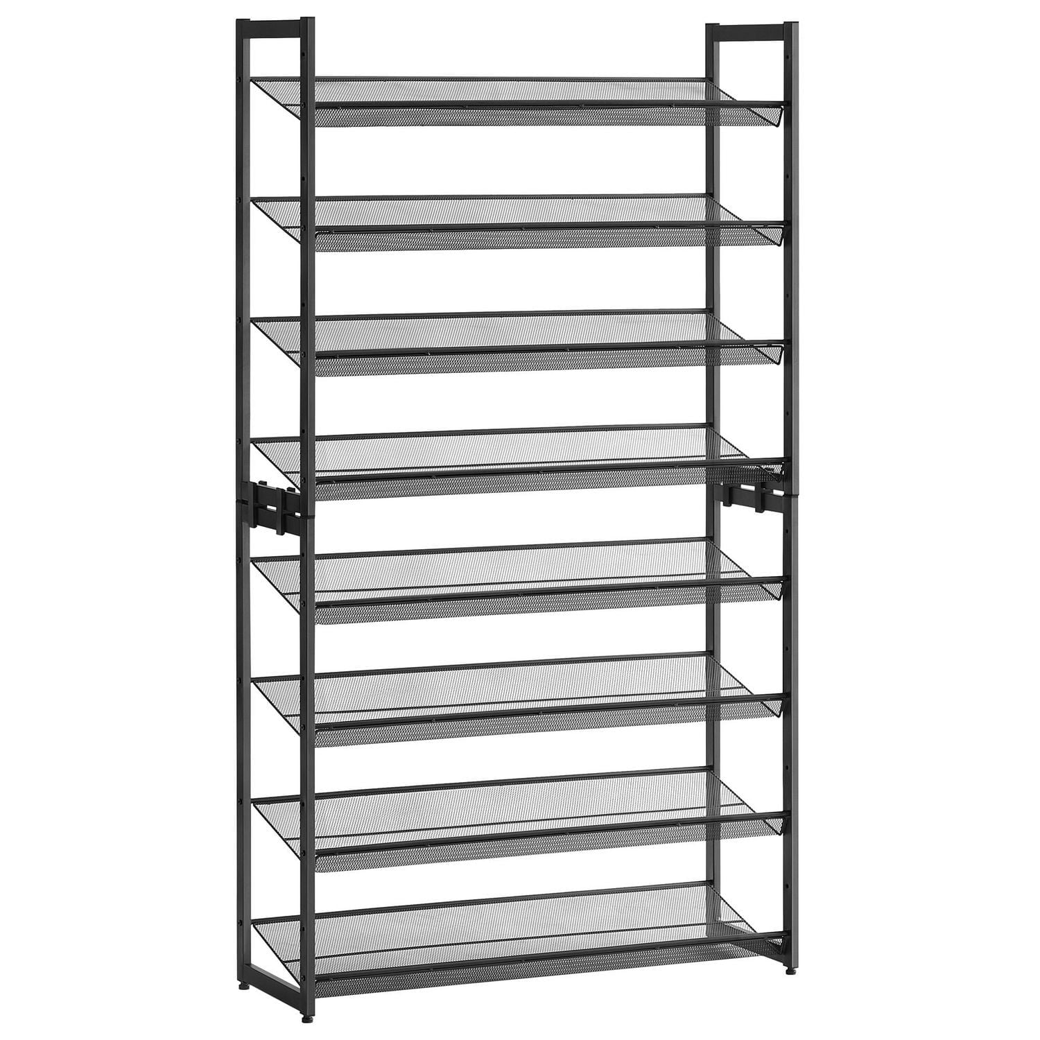 Songmics Home - 8-Tier Metal Shoe Rack for Garage with Adjustable Flat or Angled Shelves, Black