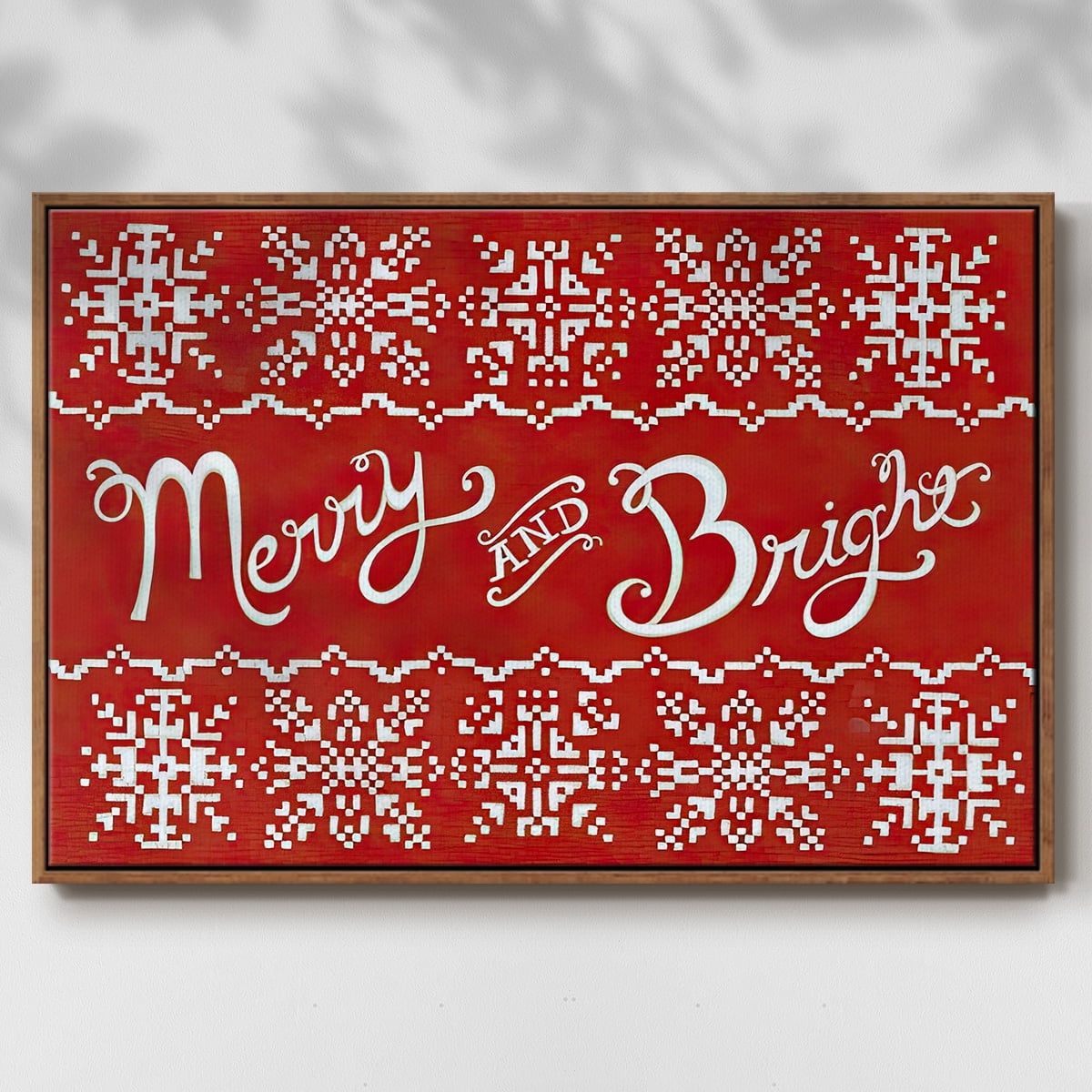 Fair Isle Snowflake I - Framed Gallery Wrapped Holiday Canvas - 17 x 25 - Rosewood Frame