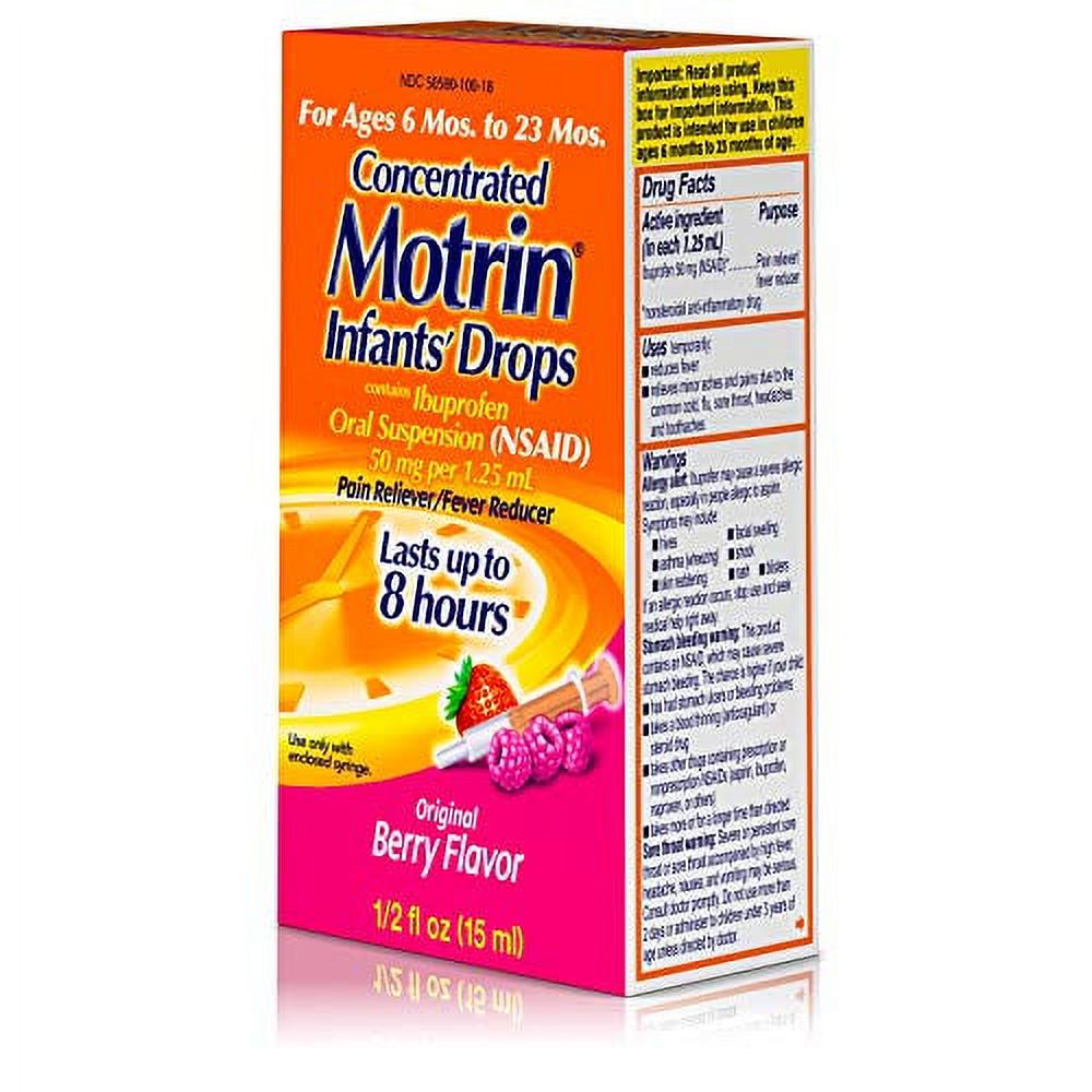 Motrin Concentrated Infants' Drops Pain Reliever/Fever Reducer, Berry Flavor 0.50 oz (Pack of 2)