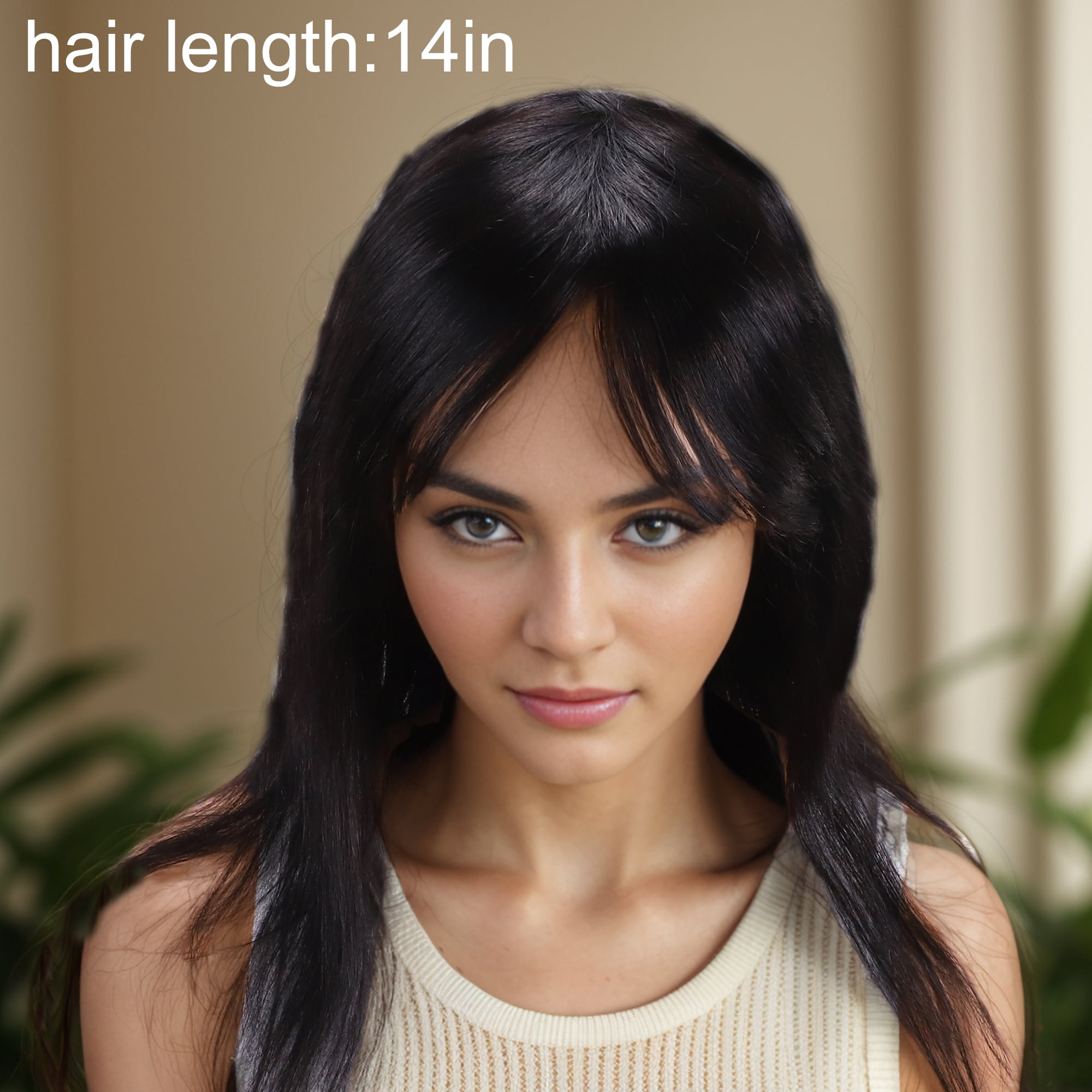 Unique Bargains 1 Pc Long Hair Straight Bangs Hair Wig Real Human Hair 14in Human Wig Black for Women
