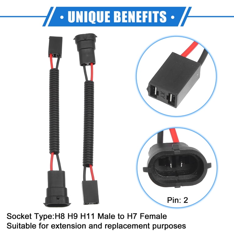 Adaptateur Câblage H11/H8 Femelle - Paire De Connecteurs Pour Phare - Neuf