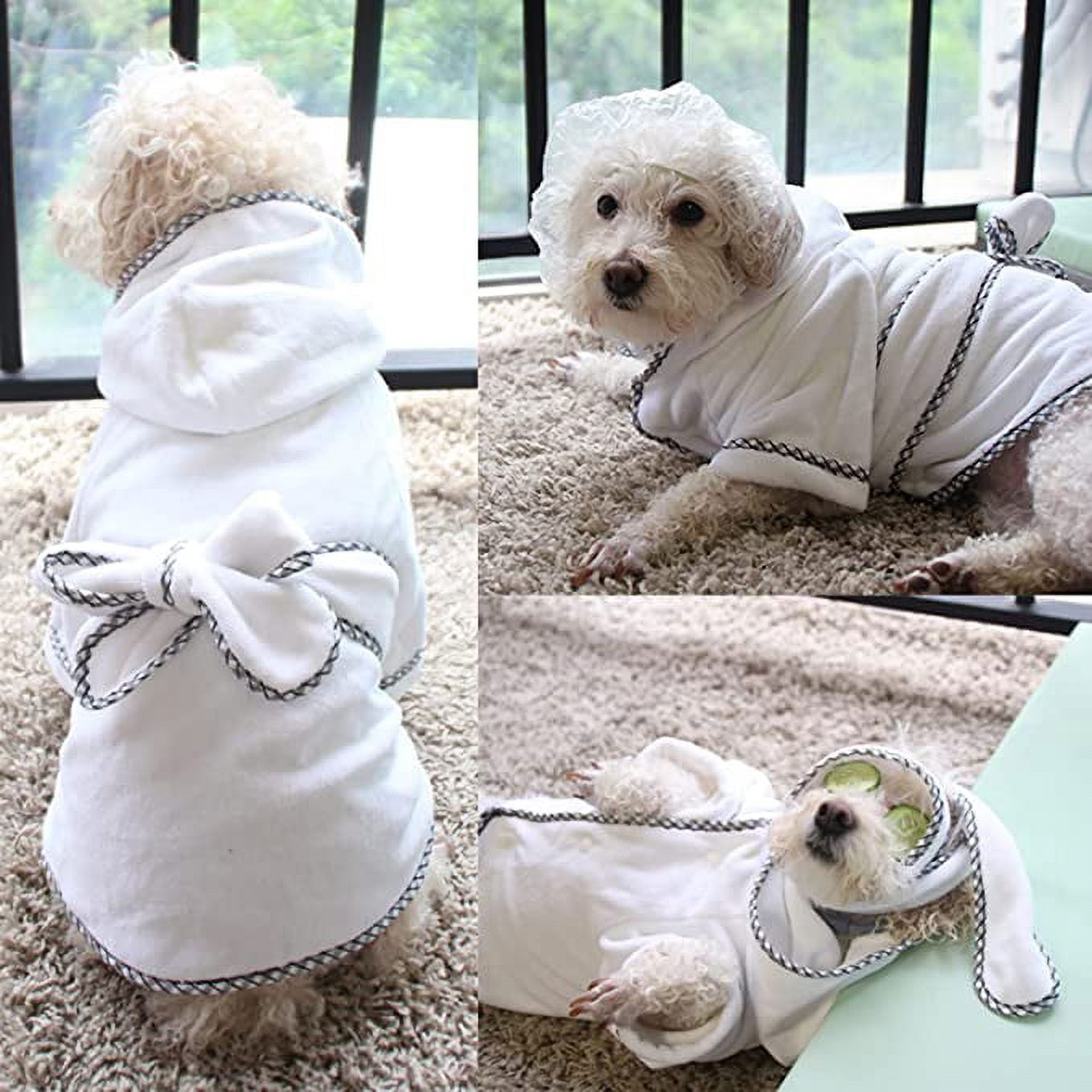 Dog Bathrobe, Microfiber Fast Drying Absorbent Hooded Bath Towel for Puppy Small Medium Large Dog Cat (XL, White)