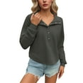 thumbnail image 3 of Feancey Corduroy Long Sleeve Shirts for Women Half Button Collar Pullover Tops Fall Casual Lightweight Sweatshirt Solid Color Loose Tunic Tees Dark Gray XXL, 3 of 7