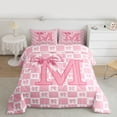 thumbnail image 2 of jejeloiu Kawaii Bowtie Plaid Queen Comforter Set,Pink Letter M Bedding Comforter Set For Bowtie Girls Reversible 3 Pieces, 2 of 8